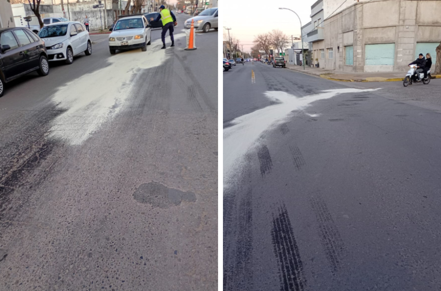 Defensa civil aplicó material secante.