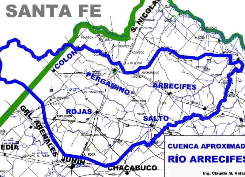 La cuenca hidráulica del Río Arrecifes involucra una superficie cercana a las 1.100.000 hectáreas.