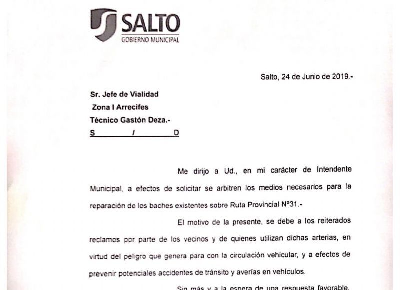 Carta del intendente.