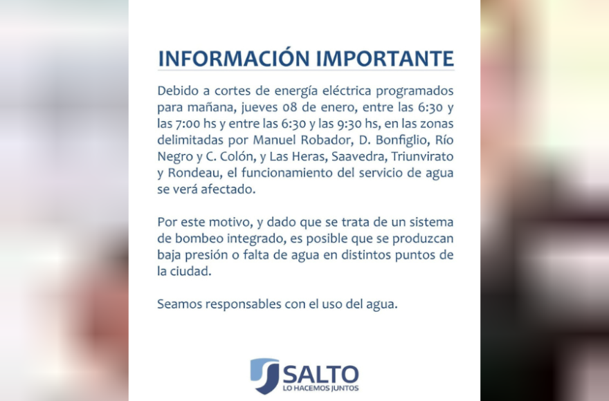 Comunicado de la Municipalidad de Salto.