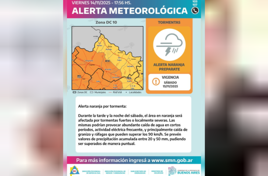 El Municipio recomendó continuar siguiendo las actualizaciones a través de sus redes oficiales y consultar información ampliada en el SMN.