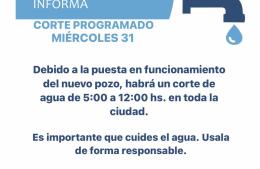 Corte programado en el servicio de agua para este miércoles