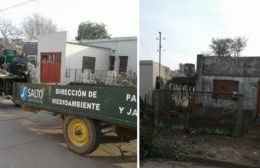 Limpieza de malezas en vivienda abandonada