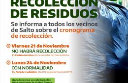 Cronograma de recolección durante el fin de semana largo