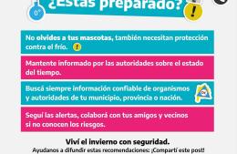La Municipalidad brinda recomendaciones ante las bajas temperaturas