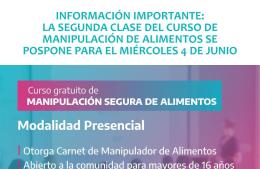 Se reprograma la segunda jornada del curso de manipulación segura de alimentos
